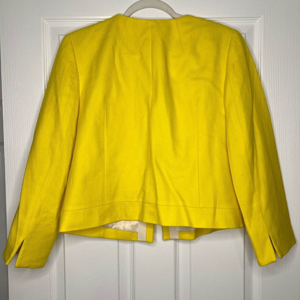 💛 J. Crew Canary Yellow Herringbone Cropped Open Front Jacket - Size 12 - Picture 5 of 5
